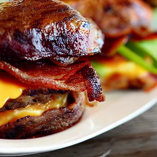 Image similar to bacon wrapped bacon cheeseburger with kevin bacon inside