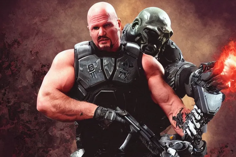 Prompt: Stone Cold Steve Austin as doom guy