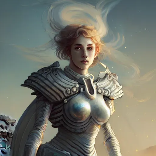 Image similar to portrait young knights of Zodiac girl, matt white color armor, in ruined Agora of Athens Sunrise, ssci-fi and fantasy, intricate and very beautiful and elegant, highly detailed, digital painting, artstation, concept art, smooth and sharp focus, illustration, art by tian zi and WLOP and alphonse mucha