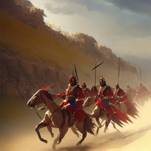 Prompt: winged hussars charging down a hill at ottoman soldiers 4 k, concept art, by wlop, ilya kuvshinov, artgerm, krenz cushart, greg rutkowski, pixiv. cinematic dramatic atmosphere, sharp focus, volumetric lighting, cinematic lighting, studio quality