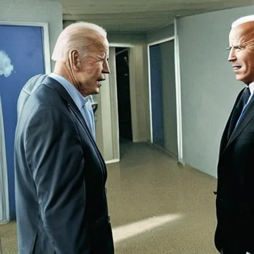 Prompt: “Very very photorealistic screenshot of Joe Biden and Walter White meeting in an episode of Breaking Bad, atmospheric lighting, award-winning”