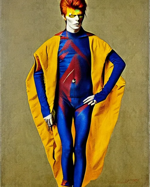 Image similar to david bowie as ziggy stardust by jean auguste dominique ingres, labyrinthine, sacred, mystical