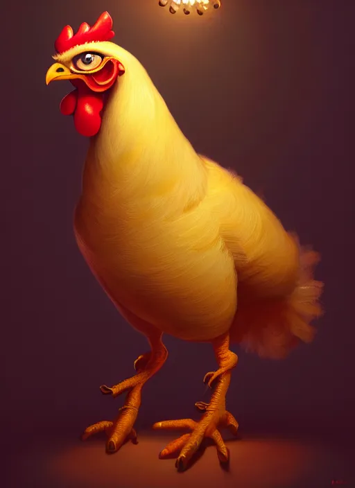 Prompt: portrait of chica the chicken from fnaf, intricate, elegant, glowing lights, highly detailed, digital painting, artstation, concept art, sharp focus, illustration, art by wlop, mars ravelo and greg rutkowski