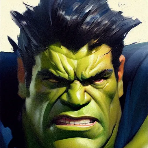 Image similar to Greg Manchess portrait painting of the Hulk as Overwatch character, medium shot, asymmetrical, profile picture, Organic Painting, sunny day, Matte Painting, bold shapes, hard edges, street art, trending on artstation, by Huang Guangjian and Gil Elvgren and Sachin Teng