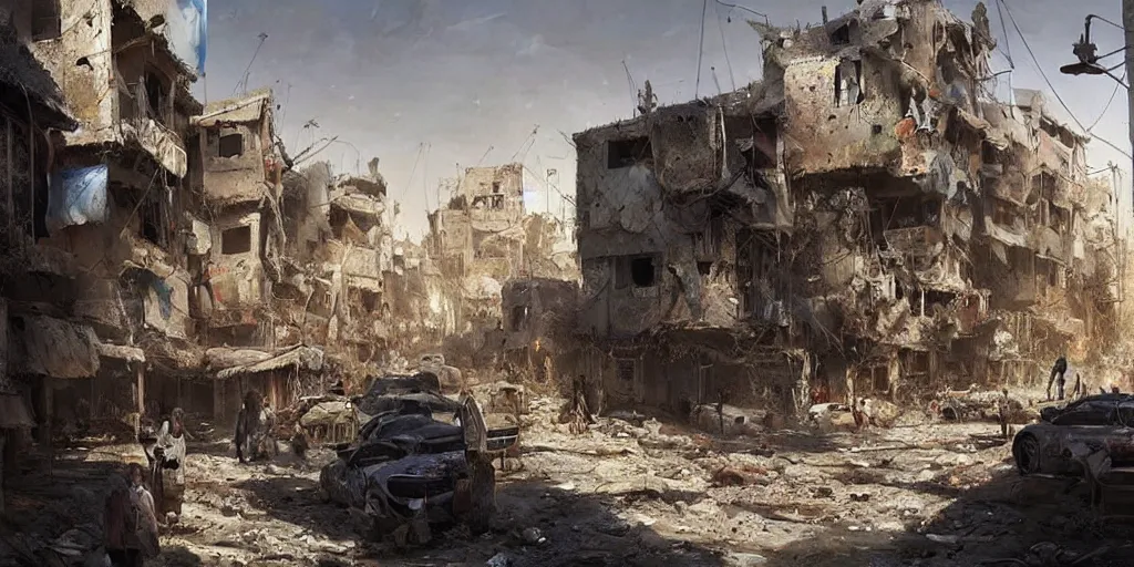 Image similar to hyper realistic, beautiful syrian slums village, concept art, for modern warfare, painted by greg rutkowski, highly detailed,