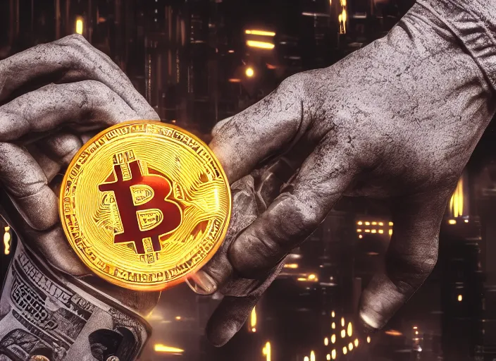 Image similar to mechanical cybernetic hand holding a bitcoin. centered. horror cyberpunk dystopia style. highly detailed 8 k. intricate. nikon d 8 5 0 3 0 0 mm. award winning photography.