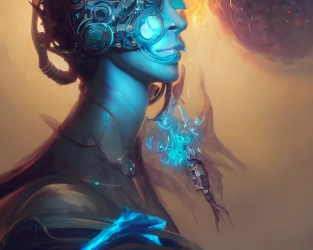 Prompt: portrait of a beautiful cybernetic emanation from angelarium, profile, by pete mohrbacher and artgerm and wlop, digital art, highly detailed, intricate, fantasy, mystical, Trending on Artstation HQ, deviantart, unreal engine, 4K UHD image