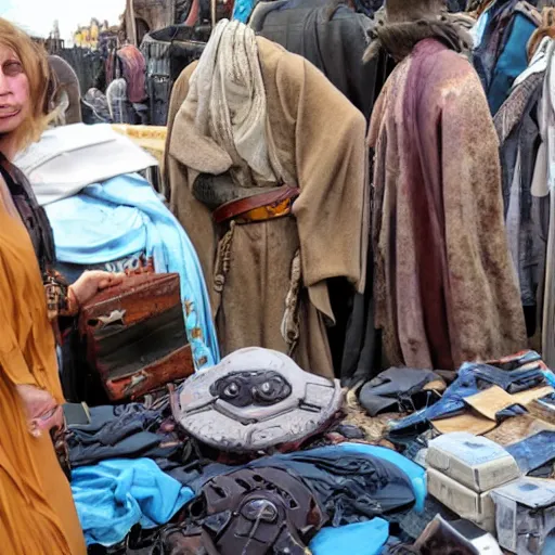 Prompt: jumble sale on Tatooine