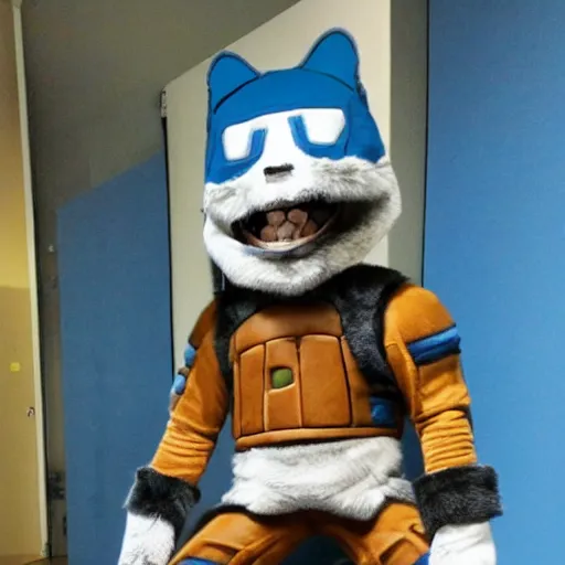 Prompt: Captain Rex wearing a furry costume photo