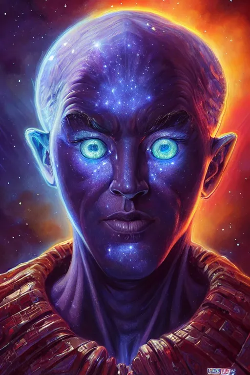 Image similar to beautiful oil painting with high detail of a wise Space ent(with Galaxy Eyes) made of stars and plasma, hybrid from dungeons and dragons and art direction by James Cameron ;by artgerm; wayne reynolds art station; cinematic quality character render; low angle; ultra high quality model; production quality cinema model