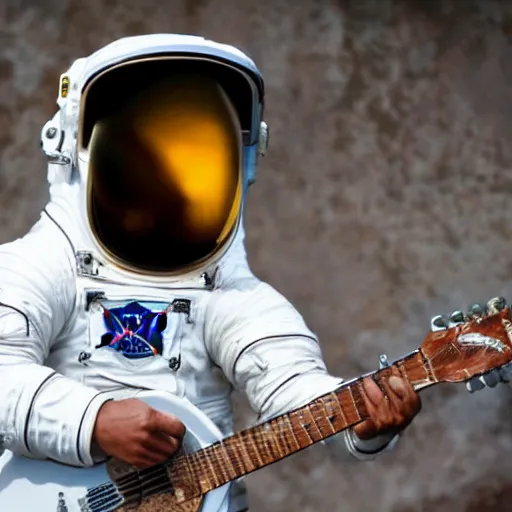 Prompt: an astronaut playing guitar in Cholula