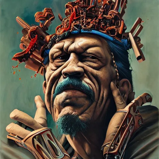 Prompt: prompt : danny trejo necromancer soft light painted by james jean and katsuhiro otomo and erik jones, inspired by akira anime, smooth face feature, intricate oil painting, high detail illustration, sharp high detail, manga and anime 1 9 9 9