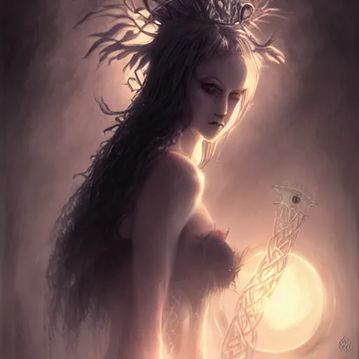 Prompt: kerli koiv, celtic witch, darkwave, darksynth, character portrait, sharp, digital matte painting, art by luis royo, greg rutkowski, wlop, dramatic lighting, trending on artstation