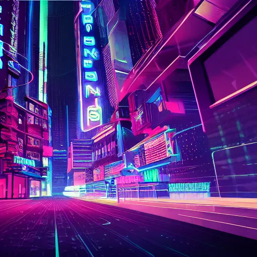 Prompt: 3 d render of science fiction chip neon cyberpunk city night panorama 3 d illustration of dark futuristic sci - fi city lit with blight neon lights