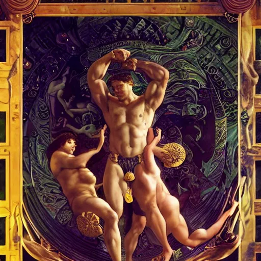 Prompt: greek gods, muscular, elegant, high resolution, art by ernst haeckel, john william godward, gustav klimt greg rutkowski, craig mullins, ruan jia, raymond swanland, tom lovell