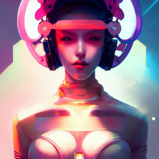 Prompt: a portrait of a beautiful cybernetic geisha, cyberpunk concept art by pete mohrbacher and wlop and artgerm and josan gonzales, digital art, highly detailed, intricate, sci-fi, sharp focus, Trending on Artstation HQ, deviantart, unreal engine 5, 4K UHD image