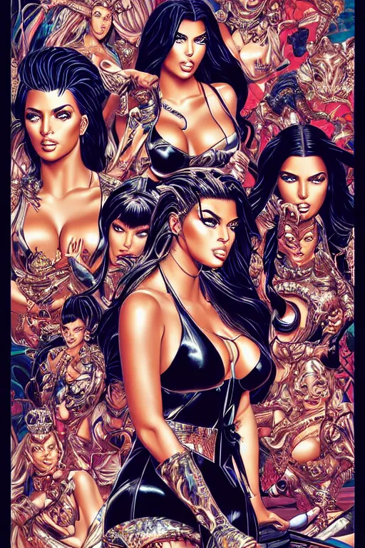 Image similar to poster of the kardashians, by yoichi hatakenaka, masamune shirow, josan gonzales and dan mumford, ayami kojima, takato yamamoto, barclay shaw, karol bak, yukito kishiro