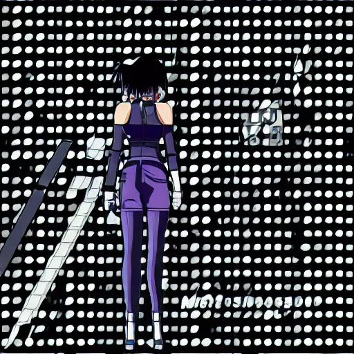 Image similar to Anime Major motoko kusanagi in all black uniform, digital art, dot matrix