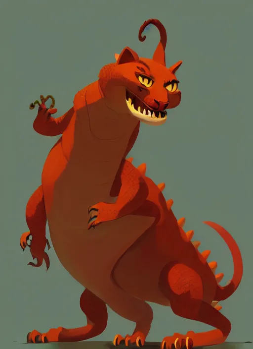 Image similar to a big cat lizard by cory loftis and goro fujita, trending on artstation