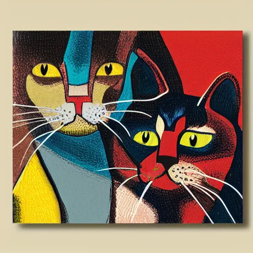 Image similar to abstract expressionist detailed matte illustration of two intertwined cats in the style of Kandinksy