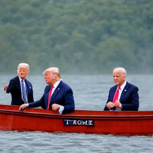 Image similar to trump and biden sitting in a boat together