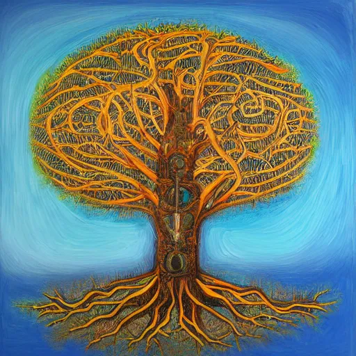 Image similar to foundation of conscience, tree of life, by emad and basquiat and macgyver, highly detailed, oil on canvas, featured on artstation