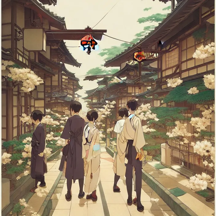 Prompt: japanese city, spring, in the style of studio ghibli, j. c. leyendecker, greg rutkowski, artem