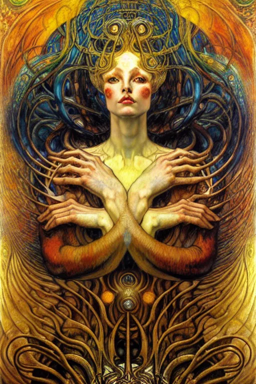 Image similar to Divine Chaos Engine by Karol Bak, Jean Delville, William Blake, Gustav Klimt, and Vincent Van Gogh, symbolist, visionary