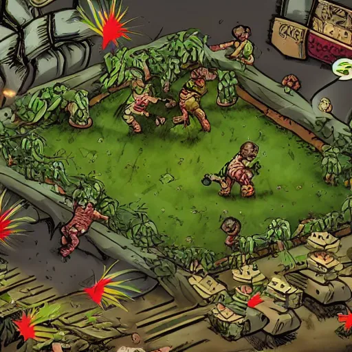 Image similar to 1 plant vs. 2 zombies, highly detailed