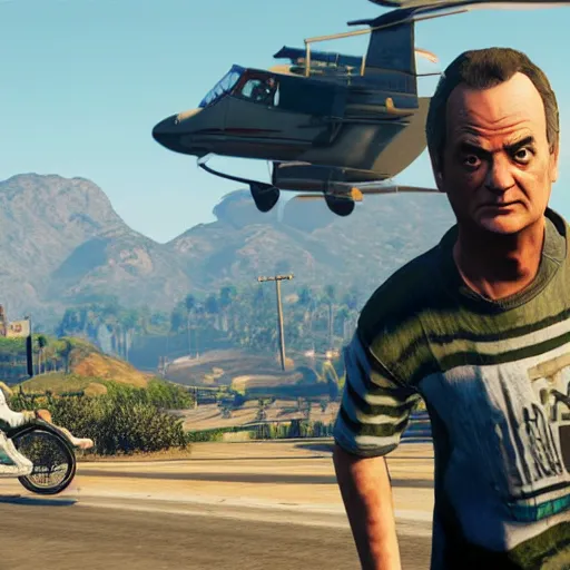 Image similar to bill murray as the protagonist of gta 5, screenshot