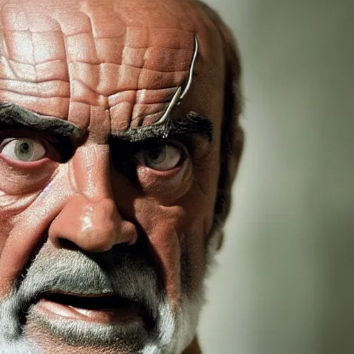 Prompt: a craigslist ad photo close up ultra detailed b horror movie still of sean connery as a zombie he has red eyes and he's very tired anamorphic lens