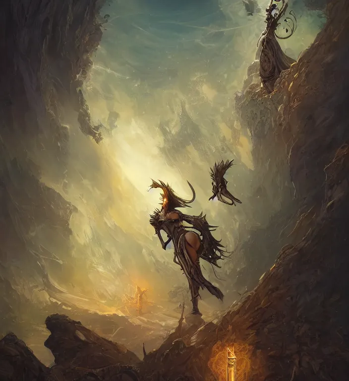 Image similar to full body illustration of a goddess, tarot card, dark souls colour scheme, establishing shot, coherent, high detailed, kerem beyit, Karol Bak, peter mohrbacher featured on artstation