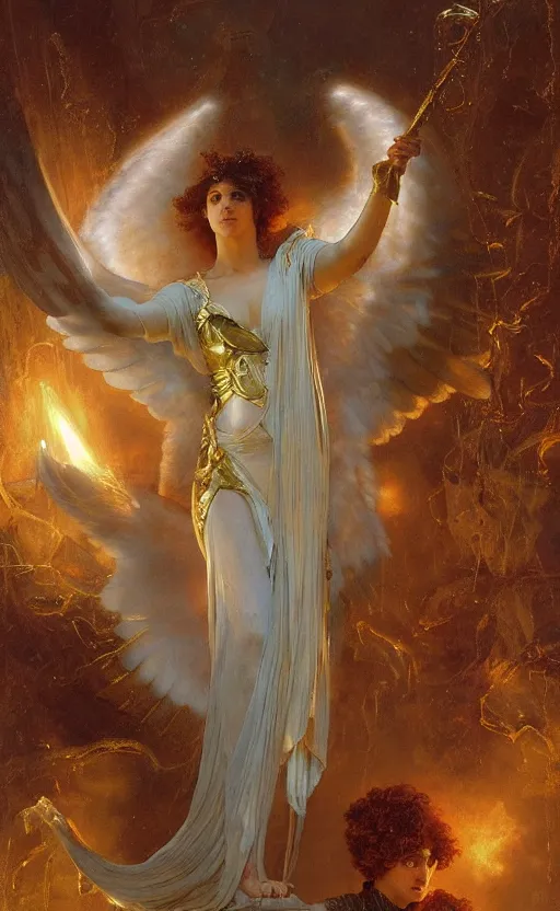 Image similar to Archangel casting a powerful spell by Adrian Smith and Delphin Enjolras and Daniel F. Gerhartz and Lawrence Alma-Tadema