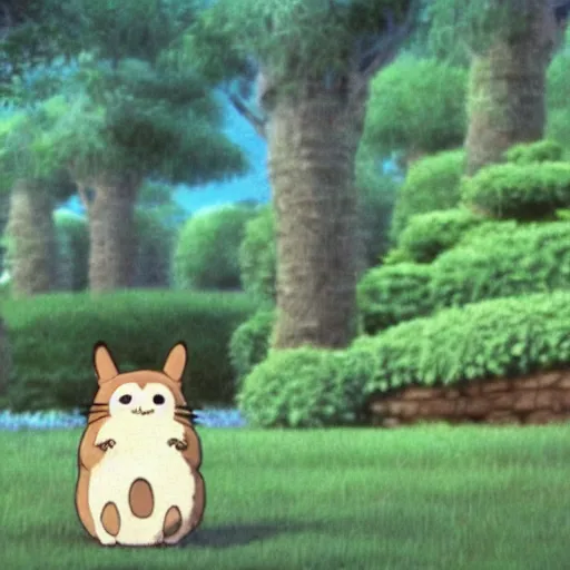 Image similar to a corgi totoro, scene from the movie my neighbor totoro, studio ghibli, anime, peaceful, calm, beautiful landscape