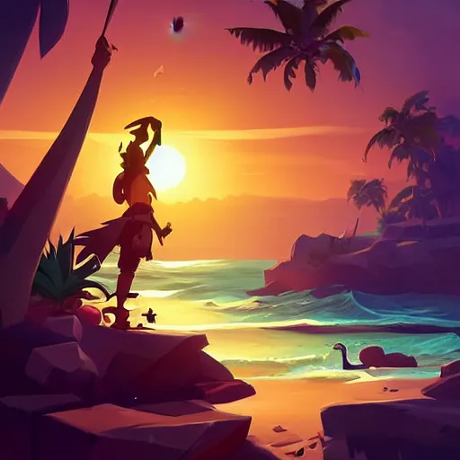 Image similar to painting treasure on sea of thieves game smooth median photoshop filter cutout vector, behance hd by jesper ejsing, by rhads, makoto shinkai and lois van baarle, ilya kuvshinov, rossdraws global illumination