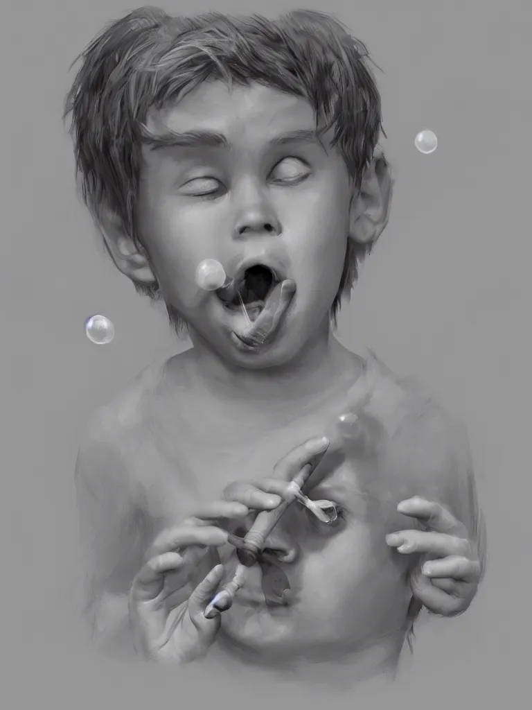 Prompt: close up! kid blowing bubble gum, disney concept artists, blunt borders, rule of thirds