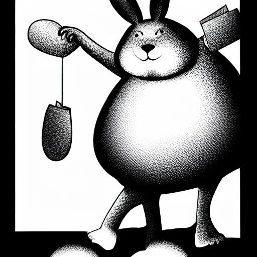 Image similar to book illustration of big chungus, book illustration, monochromatic, white background, black and white image