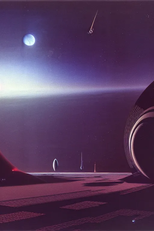 Image similar to space scene by arthur haas and bruce pennington and john schoenherr, cinematic matte painting, zaha hadid building, dark moody color palate,