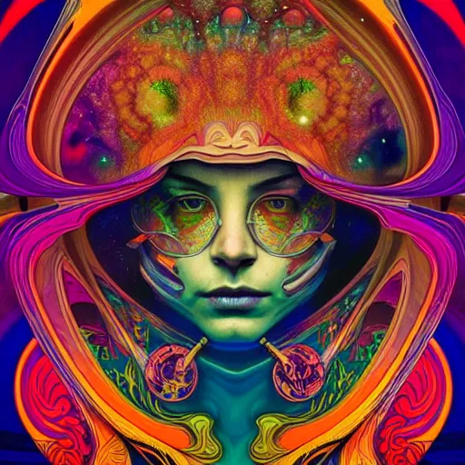 Image similar to An extremely psychedelic experience, colorful, surreal, dramatic lighting, cosmonaut, LSD, face, detailed, intricate, elegant, highly detailed, digital painting, art nouveau, tarot, artstation, concept art, smooth, sharp focus, illustration, art by Sam spratt, dan mumford, Artem Demura and alphonse mucha