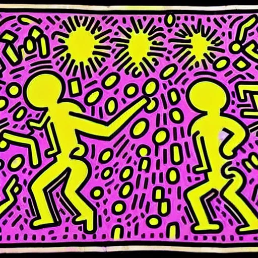 Image similar to origin of the universe painted by keith haring