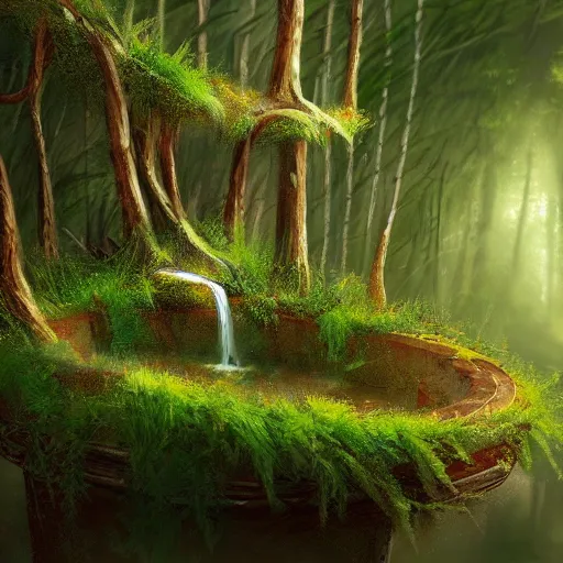 Prompt: a small forest inside a plant pot, digital art, trending on artstation, ultra hd, wallpaper, cinematic composition