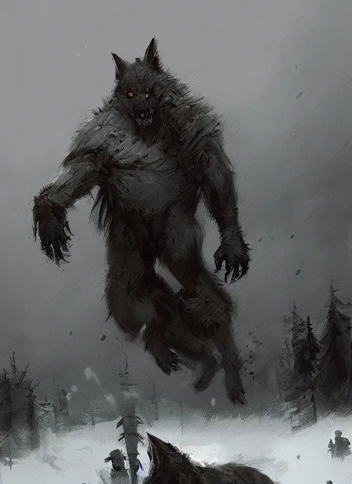 Prompt: jakub rozalski artstation, werewolf