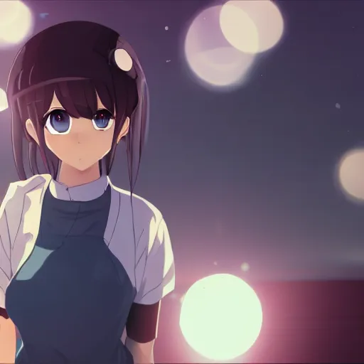 Image similar to anime waifu wearing OSHA compliant clothing, anime key visual, Makoto Shinkai, bokeh, Long shot, Midday,