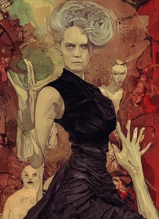 Image similar to marie curie, eun emerging from renaissance italy into a cyberpunk mutiversal realm by conrad roset, nicola samuri, dino valls, m. w. kaluta, jakub rebelka, rule of thirds, seductive look, beautiful