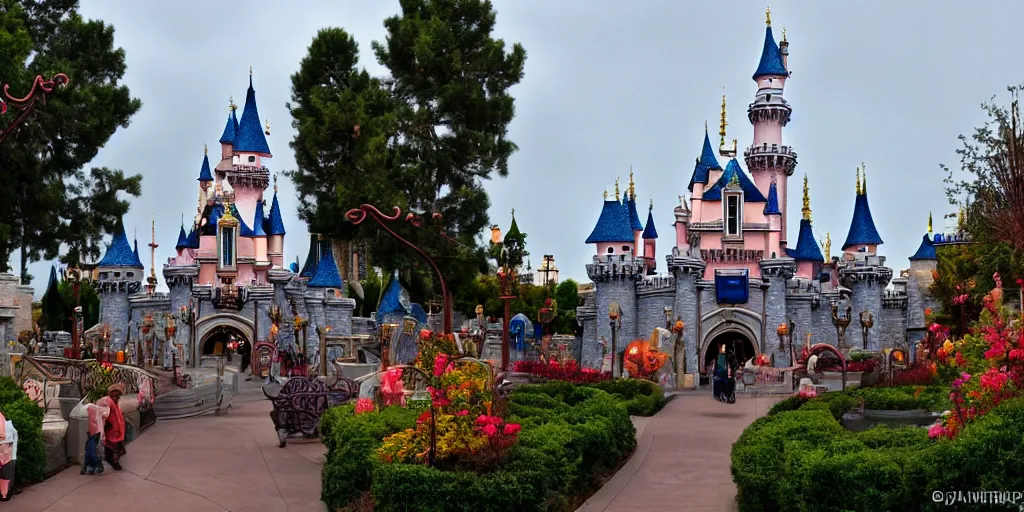 Prompt: creepy and scary disneyland park