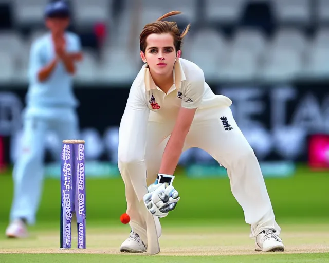 Image similar to emma watson opens the batting for england at lord's cricket ground, sports photography, 4 k