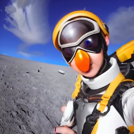 Image similar to tracer overwatch taking selfie on the moon
