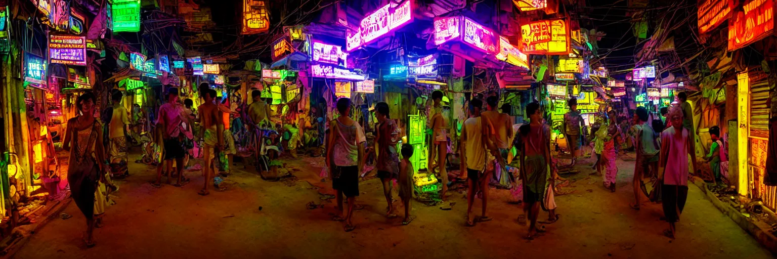 Image similar to Cyberpunk Residents, futuristic Phnom-Penh Cambodia, neon dark lighting