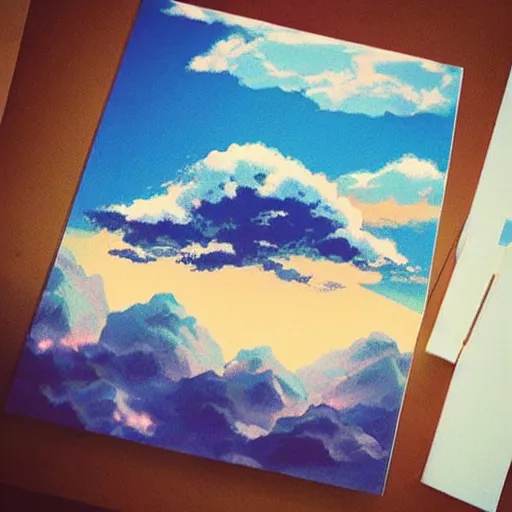 Prompt: “beautiful Illustration Landscape about dramatic Anime Beautiful Clouds On a sunny summer day, studio”