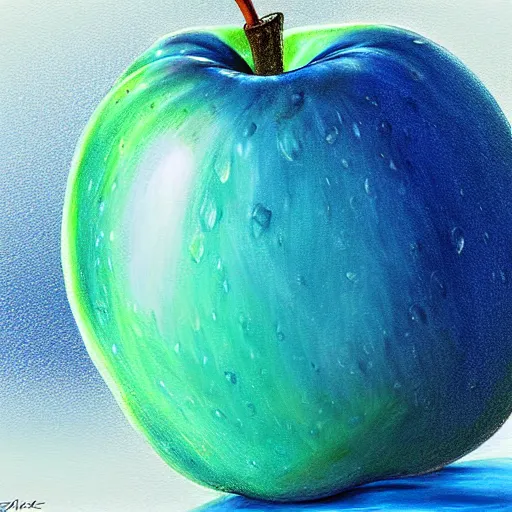 Prompt: frozen blue apple, highly detailed, digital painting